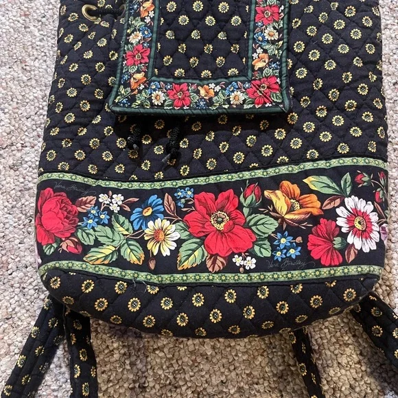 Vera Bradley Vintage Retired Floral Patterned Black Backpack - Picture 4 of 9